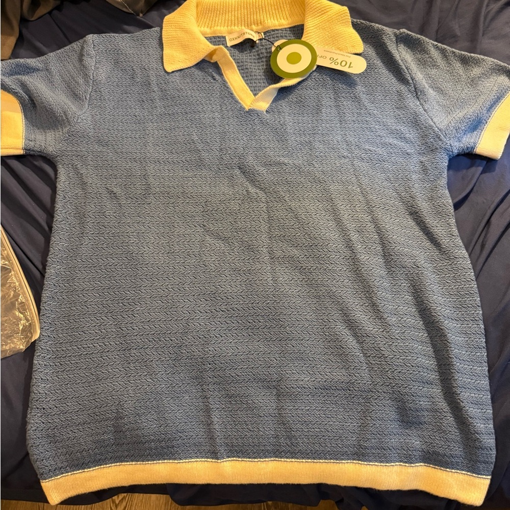Blue and Yellow Men's Polo Shirt Retro knit shirt is Brand New with tags